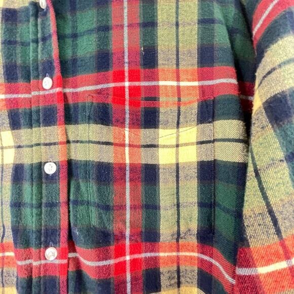 L.L.Bean Green Red Plaid 100% Cotton Flannel Button Down Women's Size 20 - Picture 4 of 11